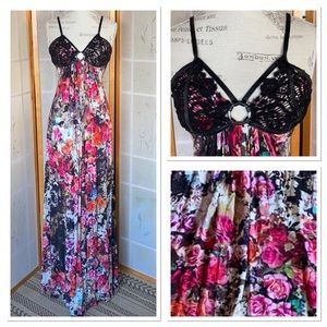 SKY Brand Floral Maxi Dress with Leather straps S